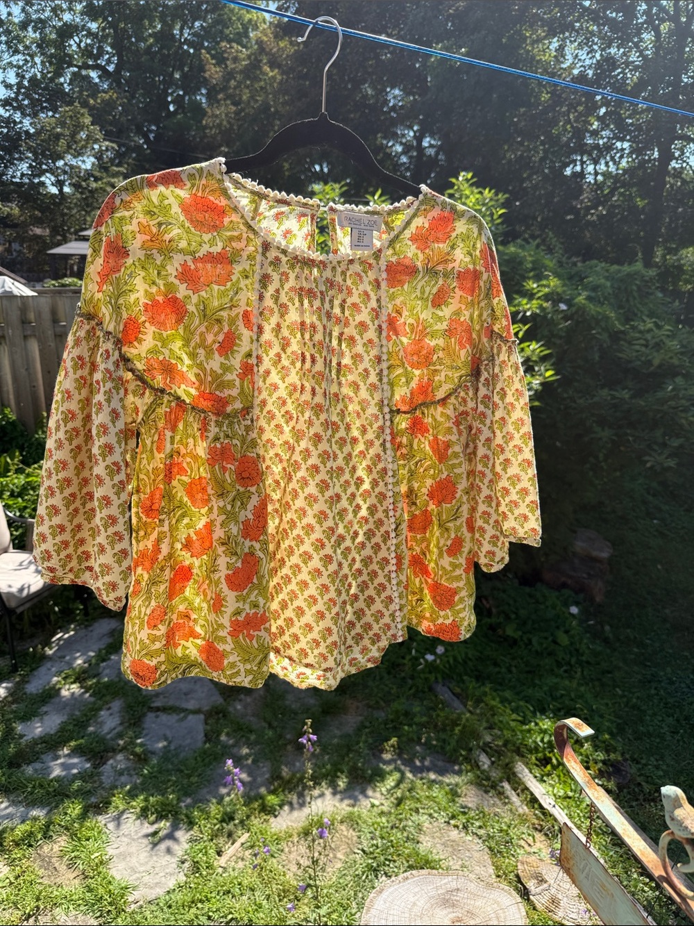 Rachel Zoe Cotton Mixed-Print Floral Boho Peasant Blouse Small